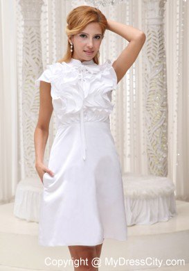 White Ruffled Decorate Bust Prom Dress with Cool Neckline