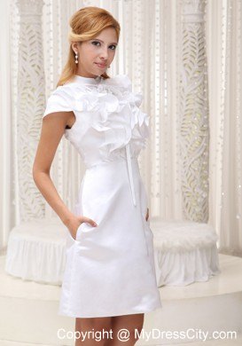 White Ruffled Decorate Bust Prom Dress with Cool Neckline