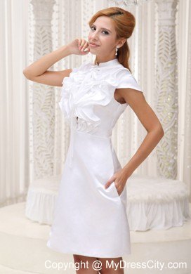 White Ruffled Decorate Bust Prom Dress with Cool Neckline