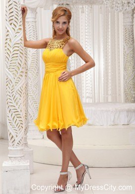 Ruched Bodice Sequin and Chiffon Yellow Short Party Dress