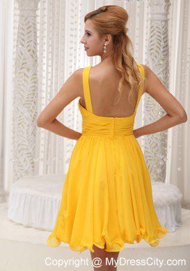 Ruched Bodice Sequin and Chiffon Yellow Short Party Dress