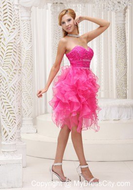 Cascading Ruffles Hot Pink Prom Party Dress with Beading