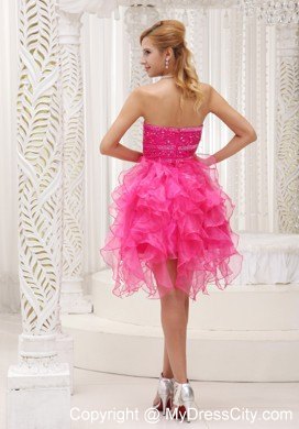 Cascading Ruffles Hot Pink Prom Party Dress with Beading