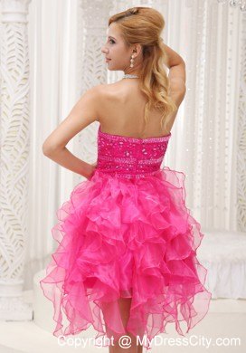 Cascading Ruffles Hot Pink Prom Party Dress with Beading