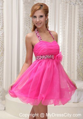 Beaded Decorate Halter Hot Pink Party Dress for 2013