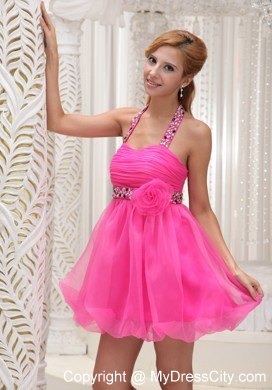 Beaded Decorate Halter Hot Pink Party Dress for 2013