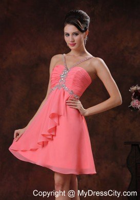 Beaded Decorate V-neck Watermelon Short Party Dress