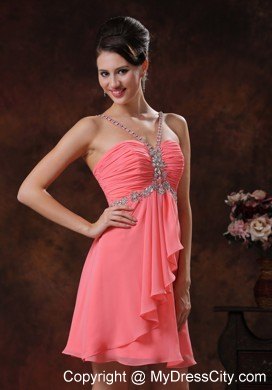 Beaded Decorate V-neck Watermelon Short Party Dress