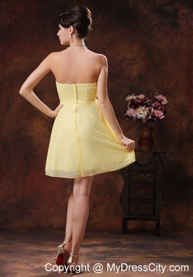 Yellow Short Party Dress With Beaded and Ruched Decorate