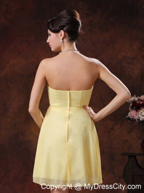 Yellow Short Party Dress With Beaded and Ruched Decorate