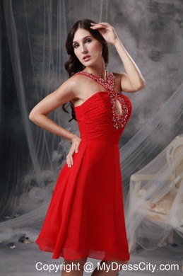 Red Empire Chiffon Beading Cut Outs Prom Dress for Party