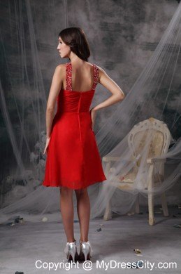 Red Empire Chiffon Beading Cut Outs Prom Dress for Party