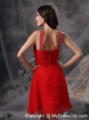 Red Empire Chiffon Beading Cut Outs Prom Dress for Party