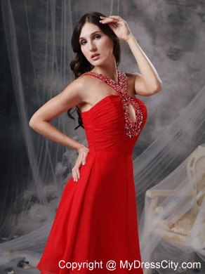 Red Empire Chiffon Beading Cut Outs Prom Dress for Party