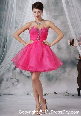 Hot Pink A-line Sweetheart Short Party Dress with Beading