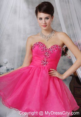 Hot Pink A-line Sweetheart Short Party Dress with Beading