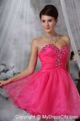 Hot Pink A-line Sweetheart Short Party Dress with Beading