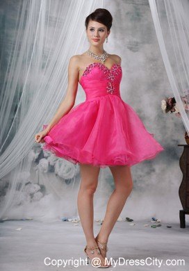 Hot Pink A-line Sweetheart Short Party Dress with Beading