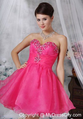 Hot Pink A-line Sweetheart Short Party Dress with Beading