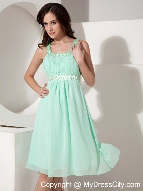 Knee-length Apple Green Straps Beading Empire Party Dress