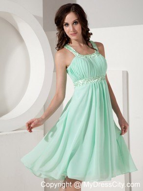 Knee-length Apple Green Straps Beading Empire Party Dress