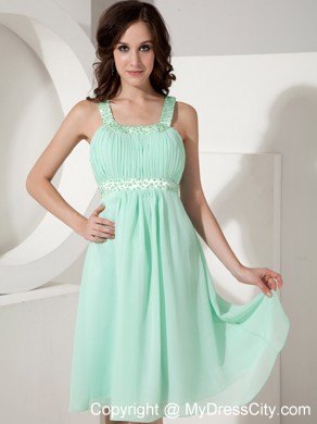 Knee-length Apple Green Straps Beading Empire Party Dress