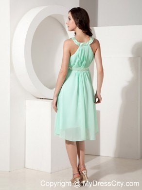 Knee-length Apple Green Straps Beading Empire Party Dress