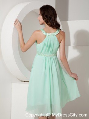 Knee-length Apple Green Straps Beading Empire Party Dress