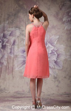 Watermelon Red Chiffon Party Dress with Scoop Beading