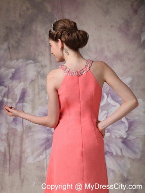 Watermelon Red Chiffon Party Dress with Scoop Beading