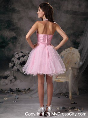 Customize Pink Halter Short Party Gowns with Beading