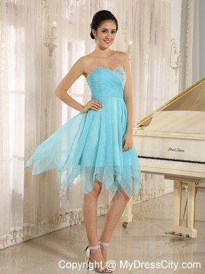 Sweetheart Aqua Short Party Dress With Beaded Decorate