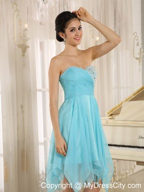 Sweetheart Aqua Short Party Dress With Beaded Decorate