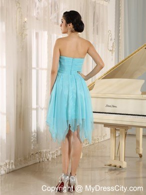 Sweetheart Aqua Short Party Dress With Beaded Decorate