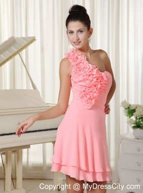 Flowers Decorate Shoulder Watermelon Short Party Dress