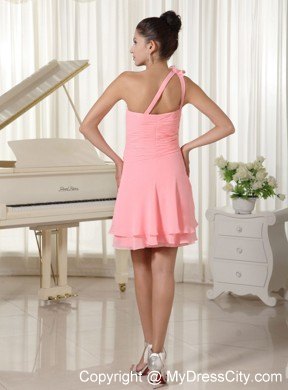 Flowers Decorate Shoulder Watermelon Short Party Dress