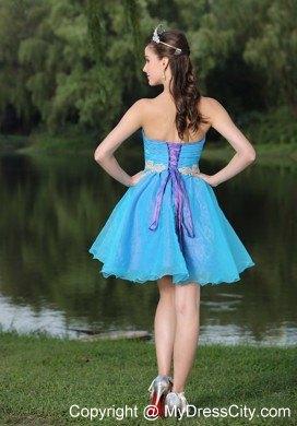 Hand Made Beaded Organza Aqua Blue Prom Dress for Party