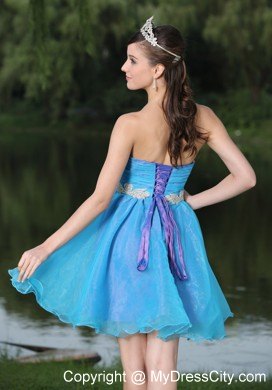 Hand Made Beaded Organza Aqua Blue Prom Dress for Party