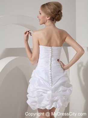 White Column Short Taffeta Ruches Clasp Handle Party Dress