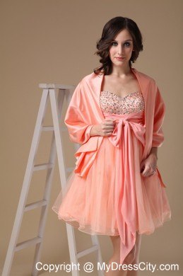 A-line Sweetheart Short Organza Beading Party Dress with Shawl