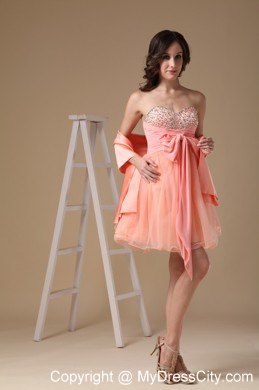 A-line Sweetheart Short Organza Beading Party Dress with Shawl