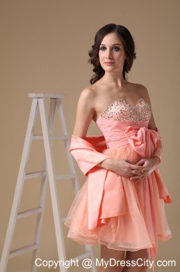 A-line Sweetheart Short Organza Beading Party Dress with Shawl