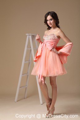 A-line Sweetheart Short Organza Beading Party Dress with Shawl