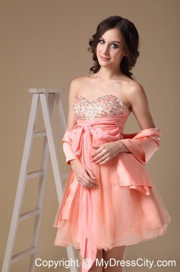 A-line Sweetheart Short Organza Beading Party Dress with Shawl