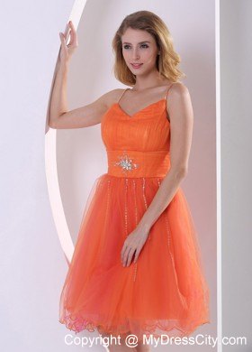 Orange Red Spagetti Straps Party Dress With Beading and Ruches