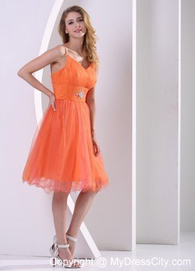 Orange Red Spagetti Straps Party Dress With Beading and Ruches