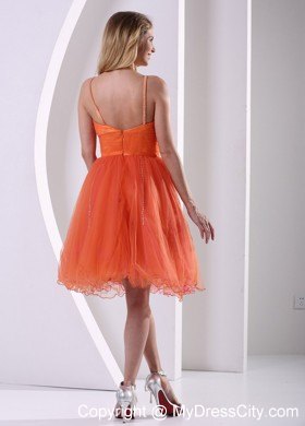 Orange Red Spagetti Straps Party Dress With Beading and Ruches