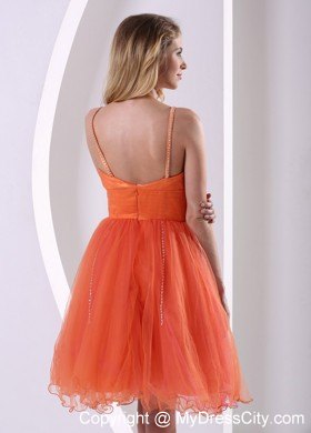 Orange Red Spagetti Straps Party Dress With Beading and Ruches