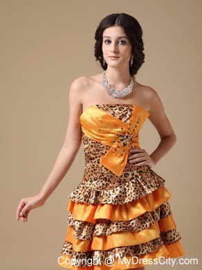 Multi-color Taffeta and Leopard Mini Party Gowns with Beading