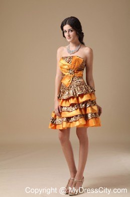 Multi-color Taffeta and Leopard Mini Party Gowns with Beading